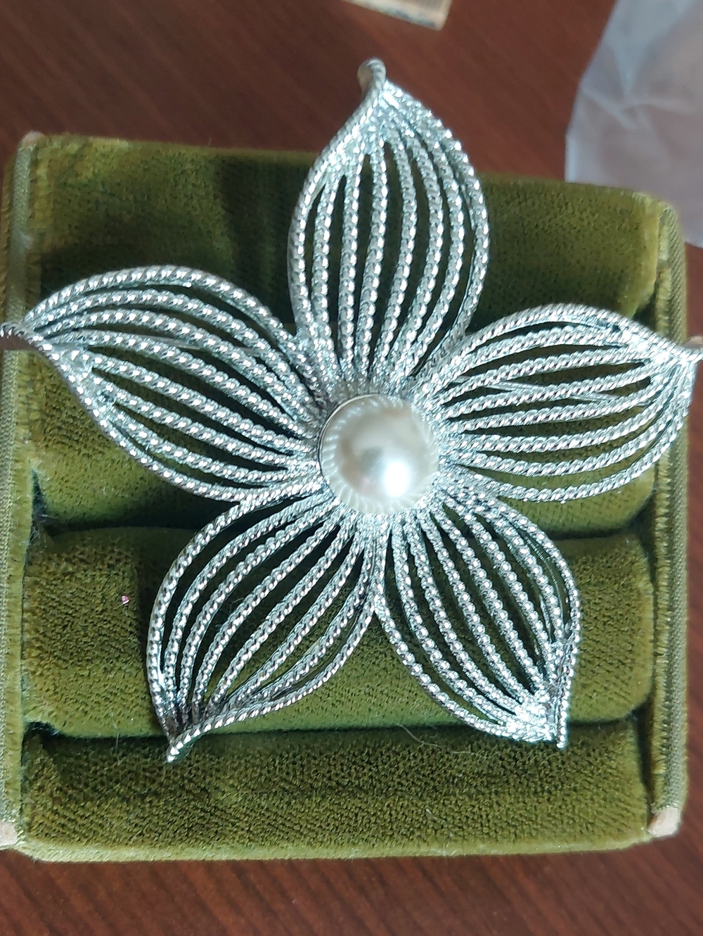 Sarah Coventry Moonflower Faux Pearl Star Flower Statement Brooch, 1960s